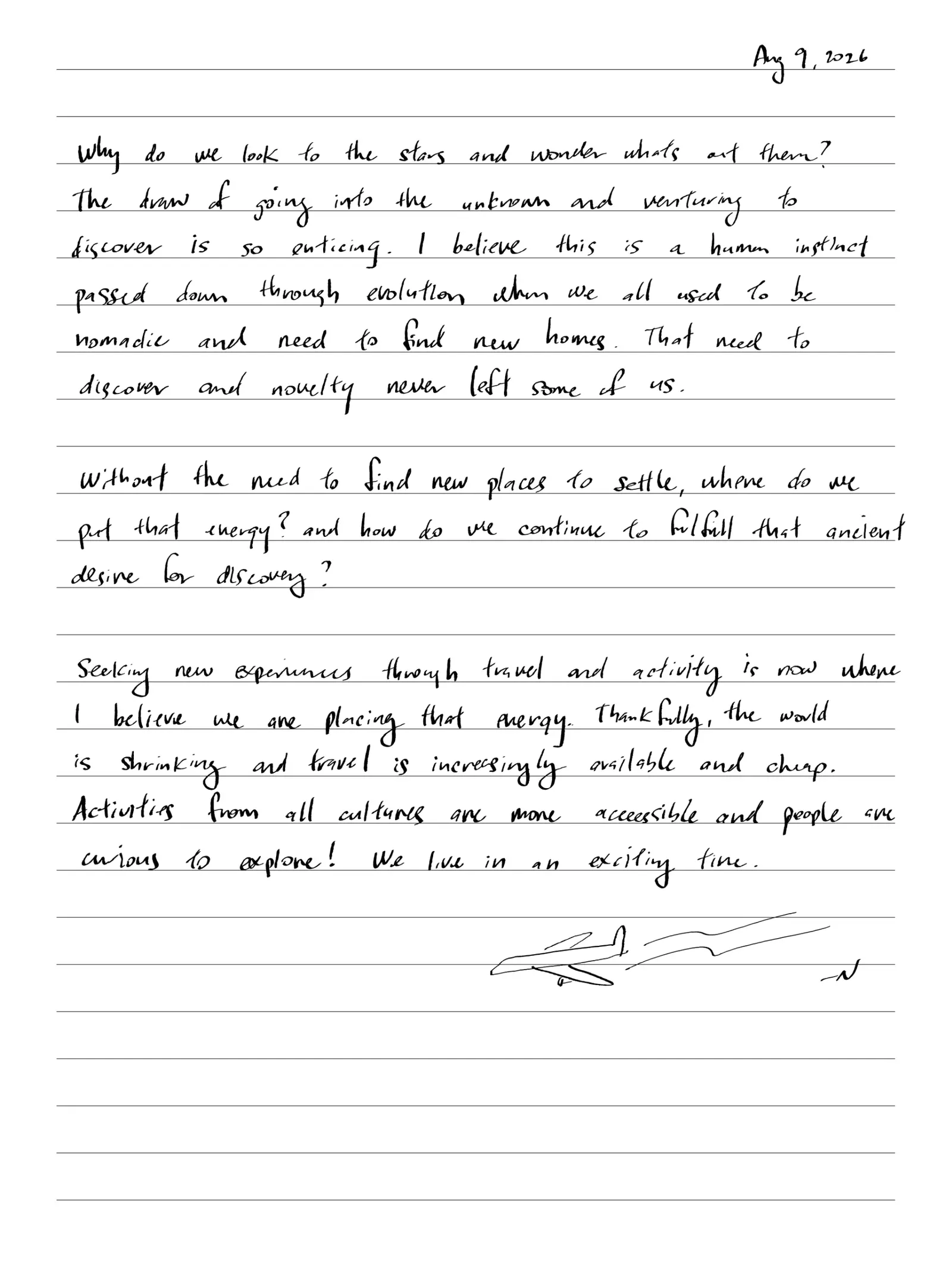 9 August 2026, first handwritten page